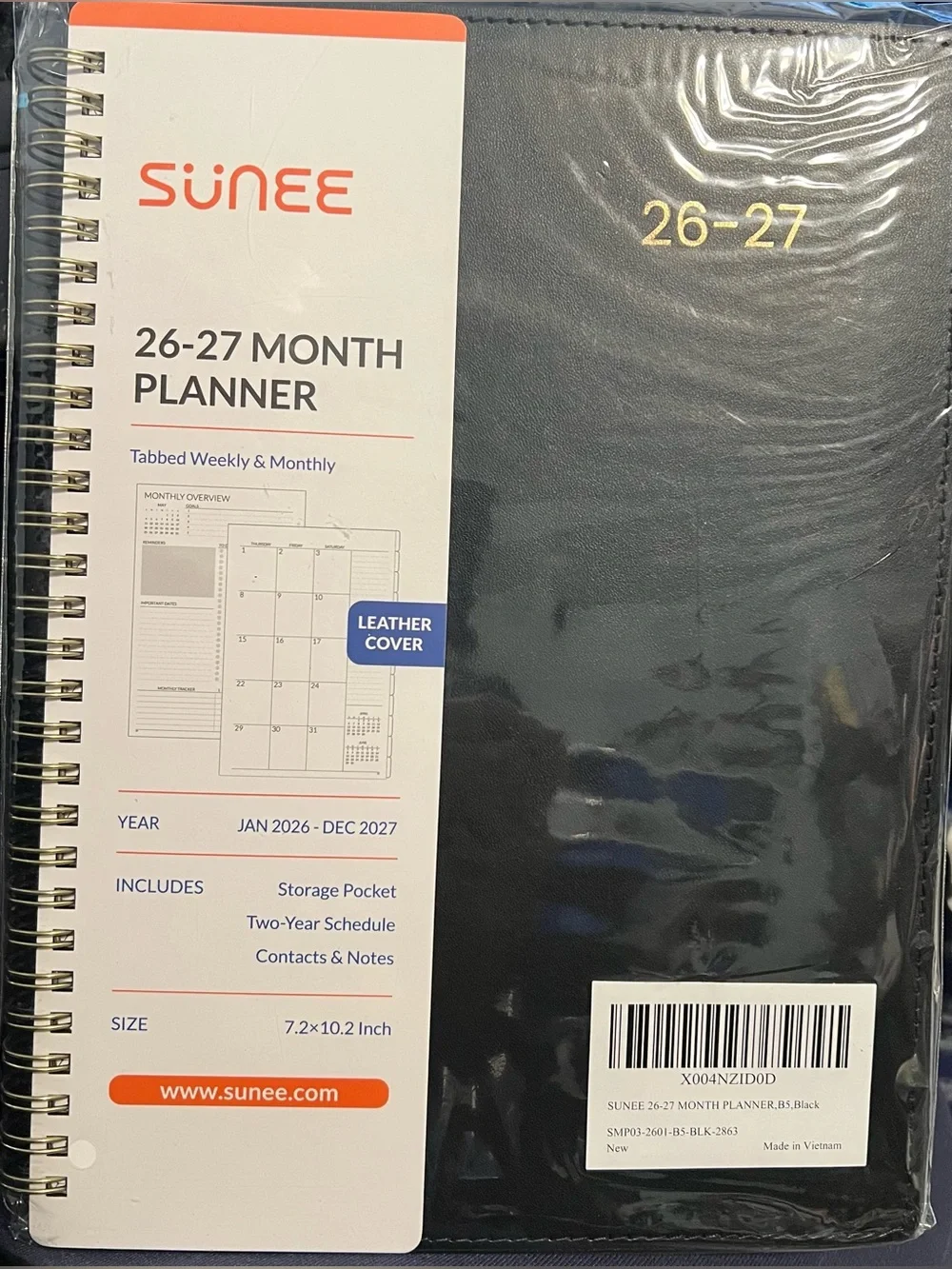 Sunee 2026-27 Weekly Planner Spiral Horizontal Layout Black NWT